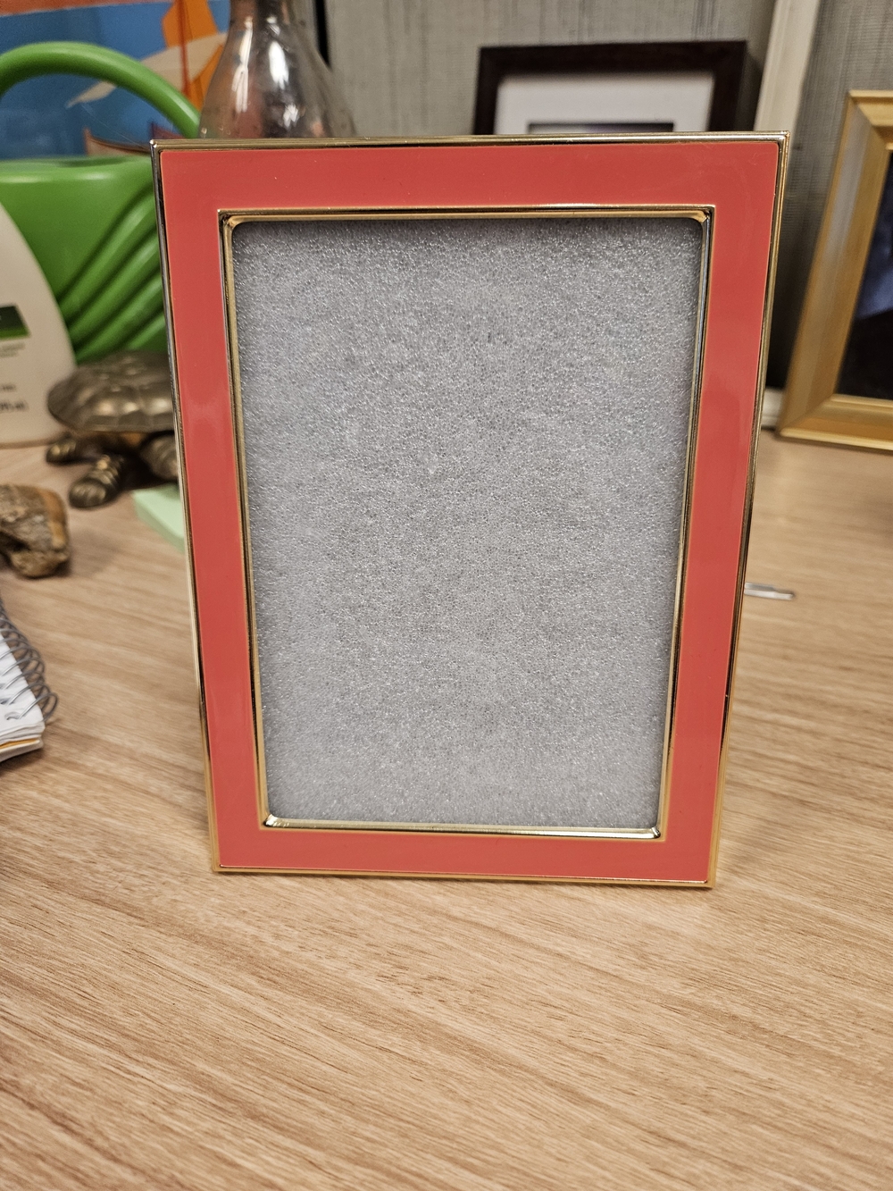 Trina Turk Pink Enamel Picture Frame with Gold Metal Trim 4" x 6"